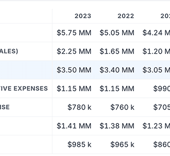 Financial insights dashboard showing revenue and EBITDA metrics for private companies